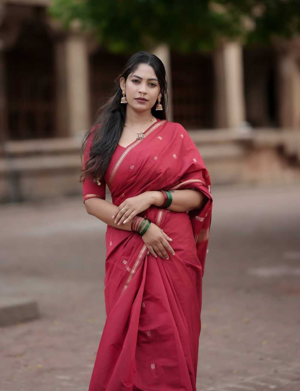 Brick Red - Silk Cotton Handloom Saree