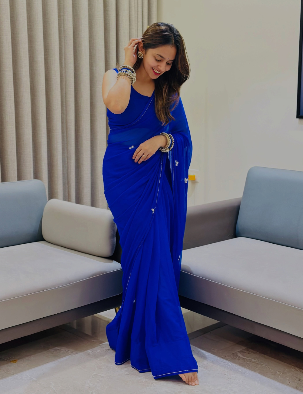 Royal Blue Chiffon Saree