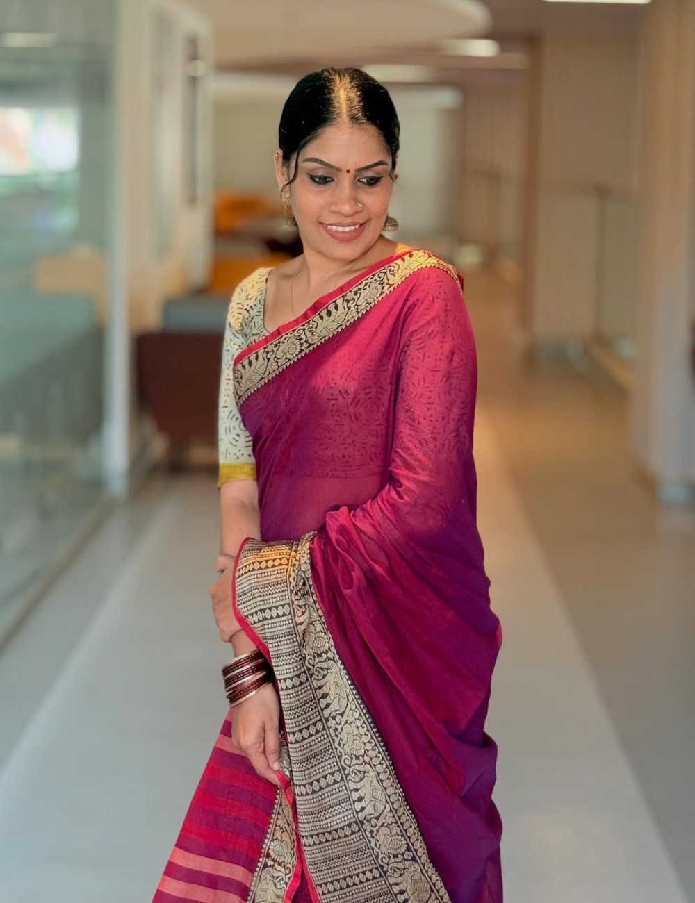 Narayanpet Big border saree – Dark Pink