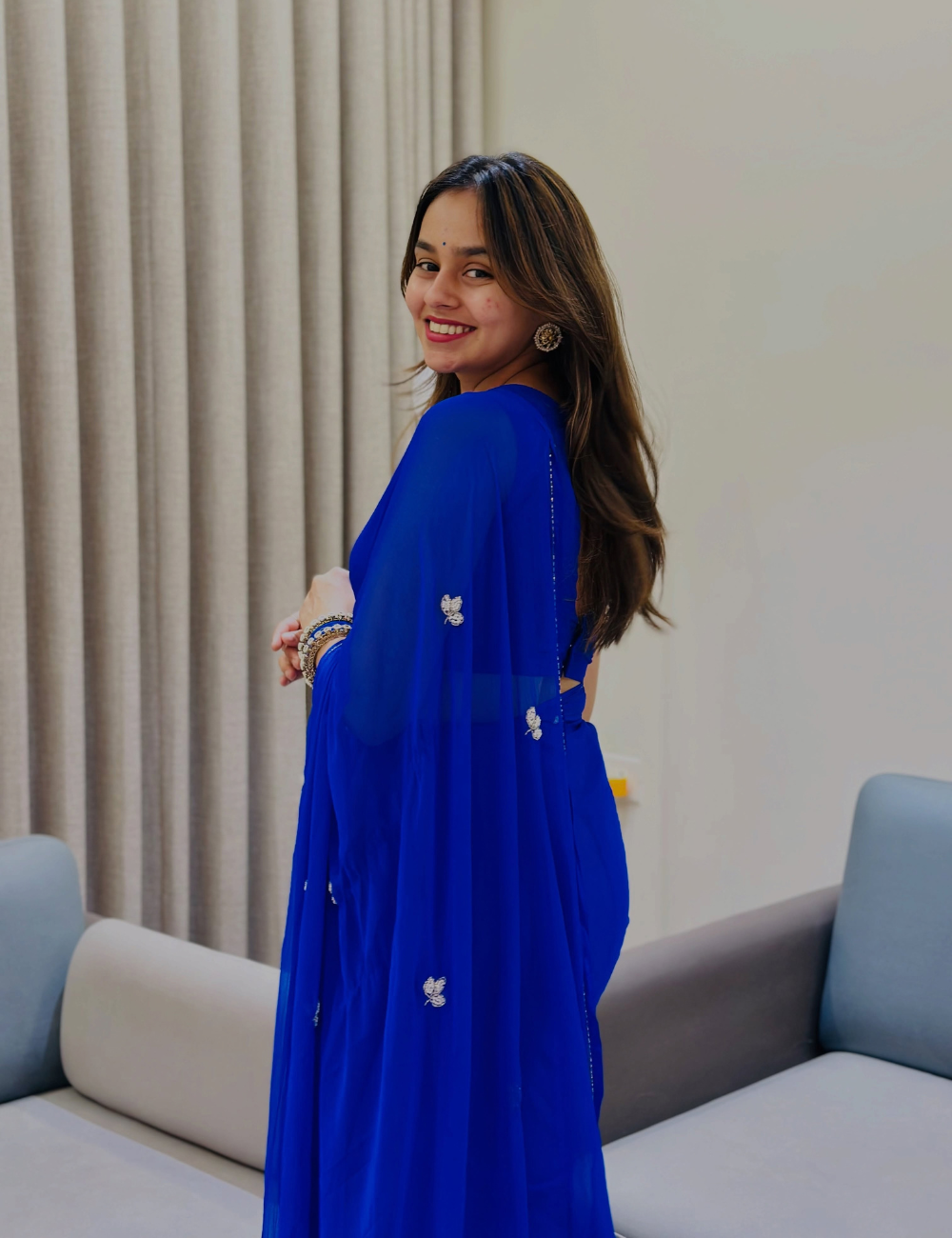 Royal Blue Chiffon Saree