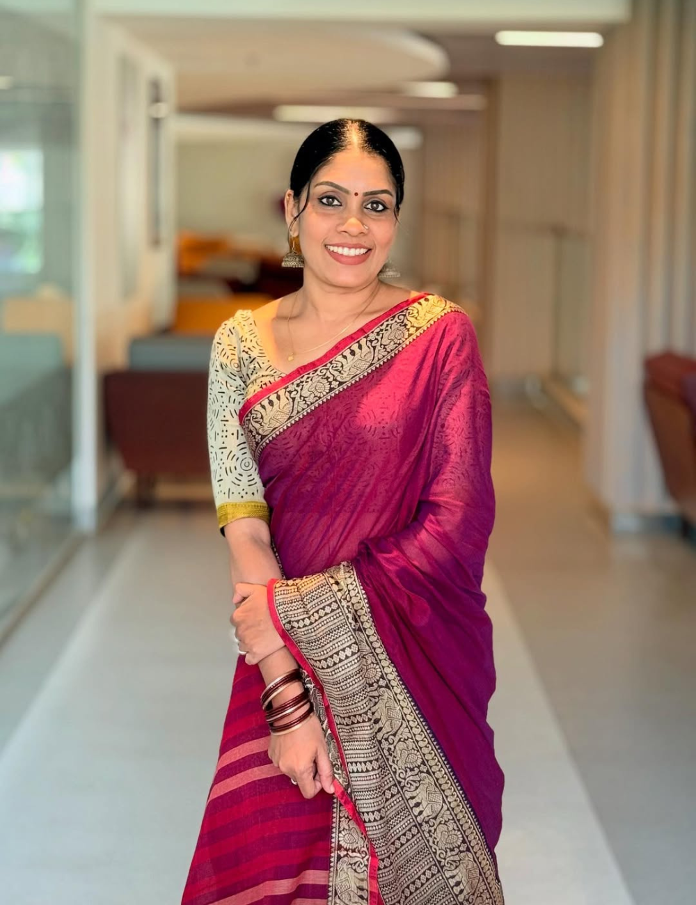 Narayanpet Big border saree – Dark Pink