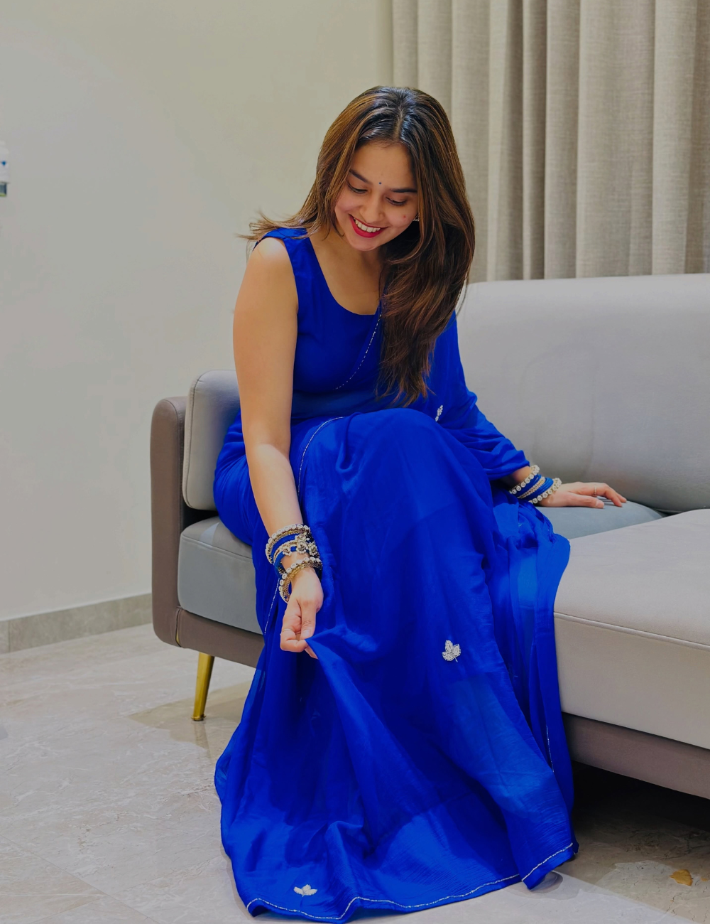 Royal Blue Chiffon Saree
