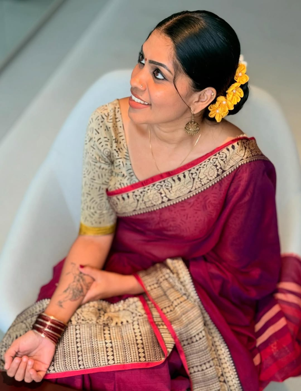 Narayanpet Big border saree – Dark Pink