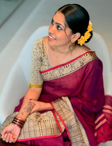 Narayanpet Big border saree – Dark Pink