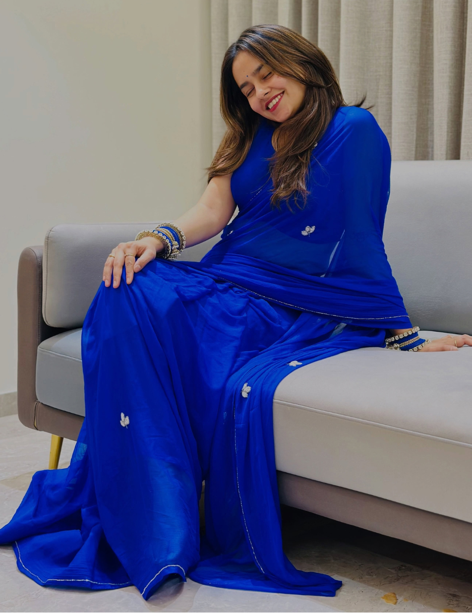 Royal Blue Chiffon Saree