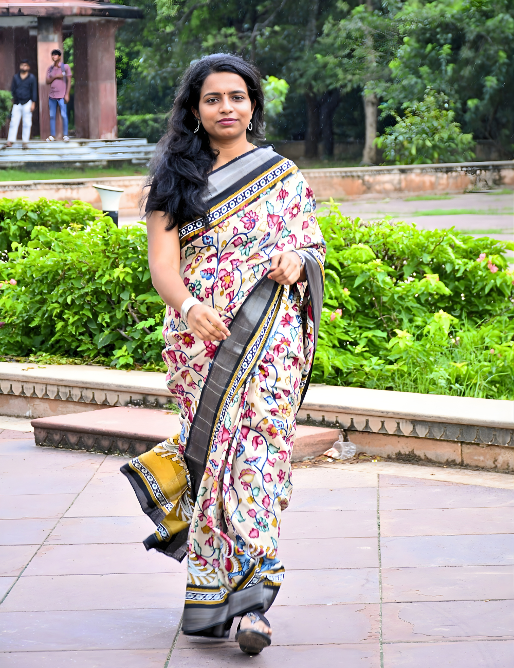 Half White Kalamkari Semi Tussar Silk Saree