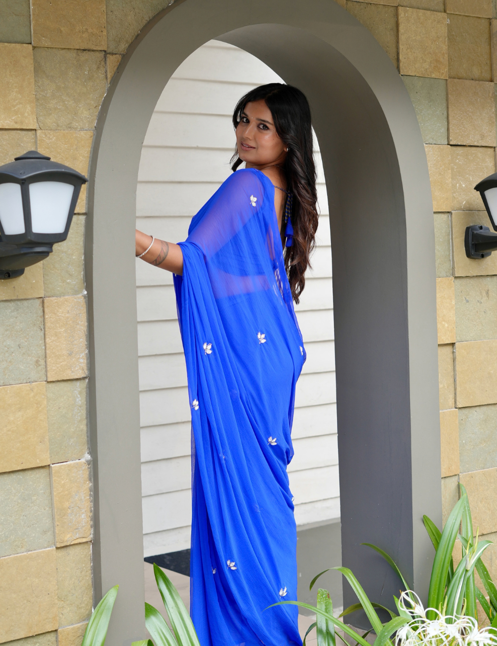 Pepsi Blue Chiffon Saree For Women