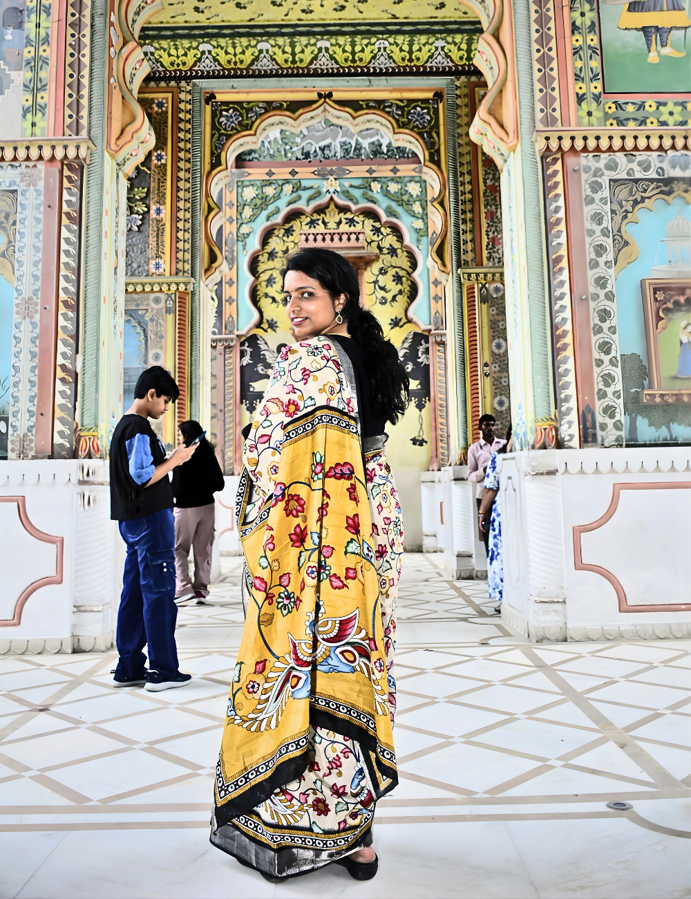 Half White Kalamkari Semi Tussar Silk Saree