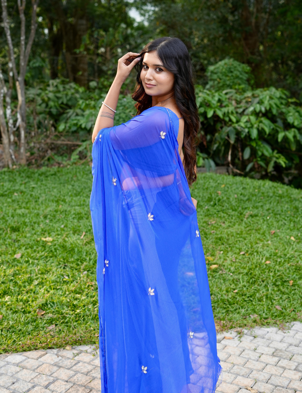 Pepsi Blue Chiffon Saree For Women