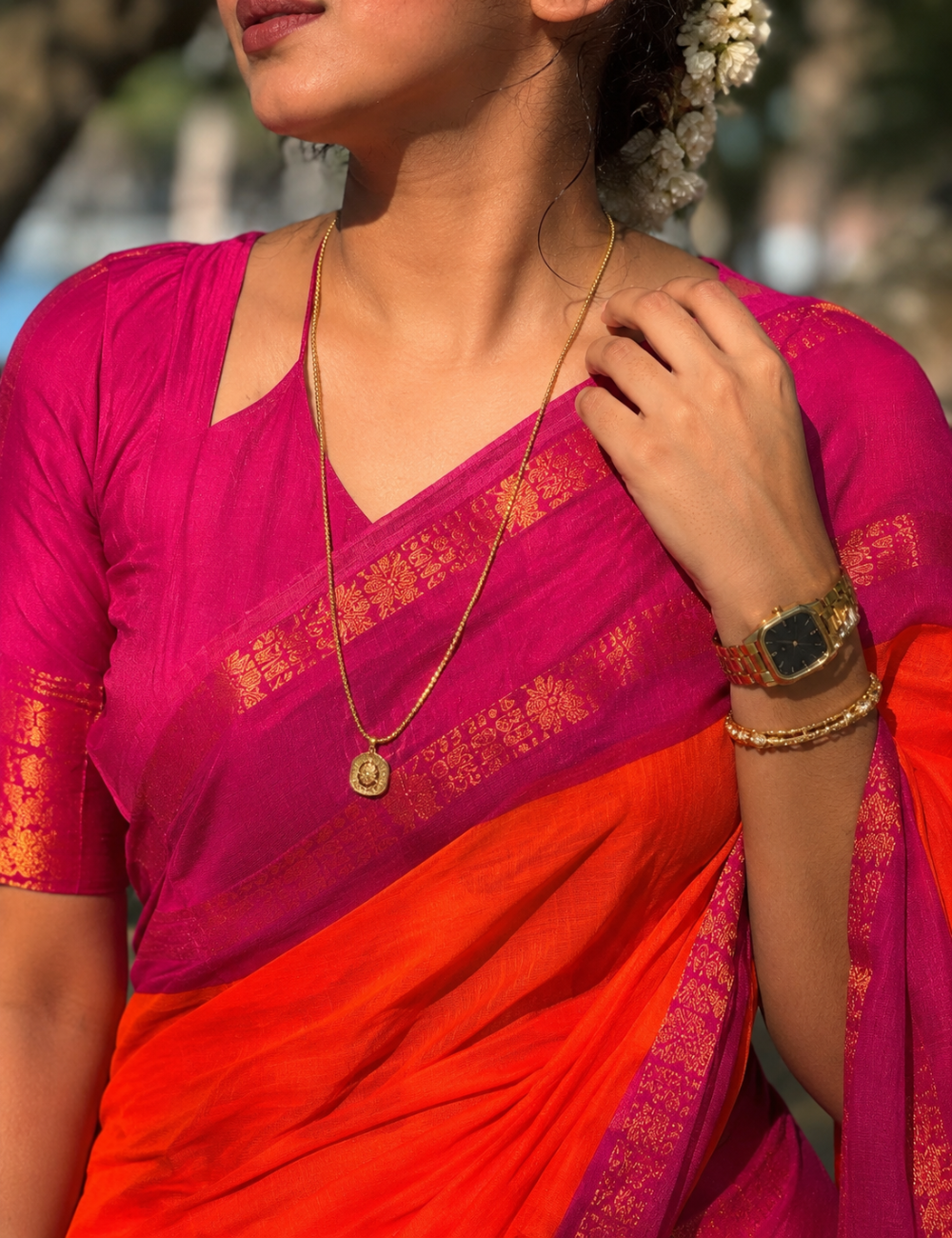 Orange Premium Cotton Saree For Women