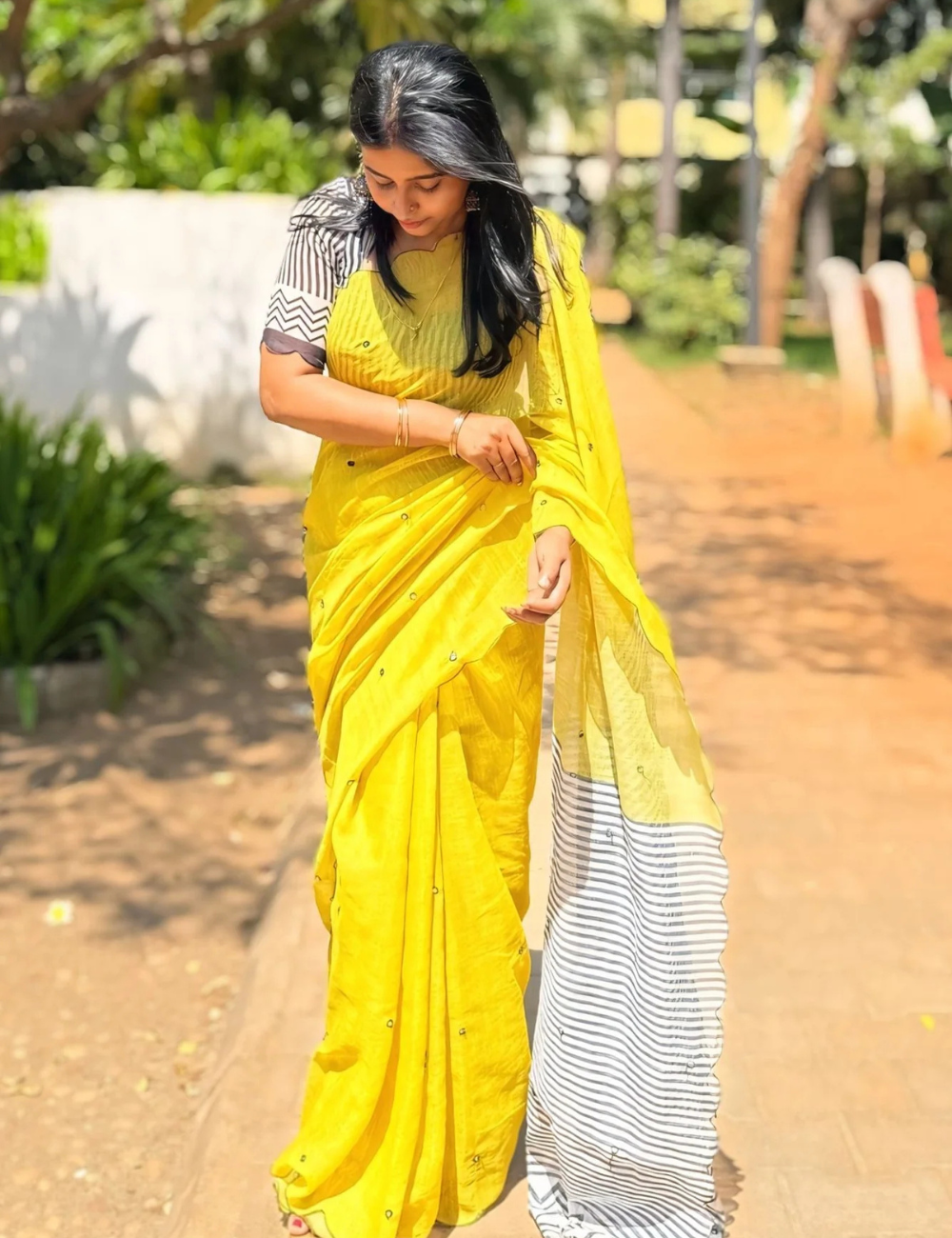Yellow Chanderi Linen Summer Saree