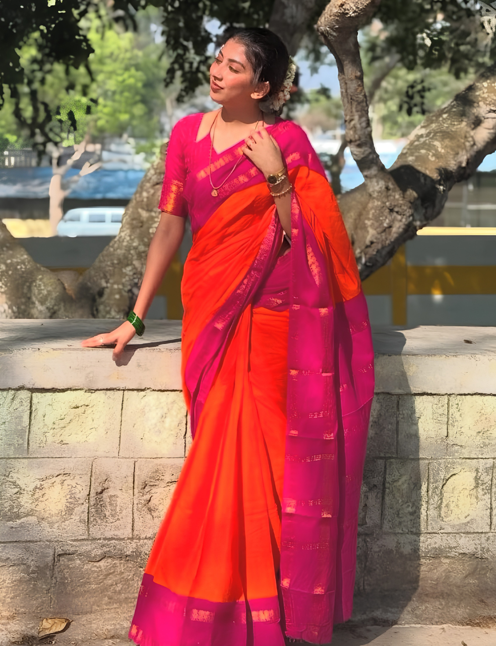 Orange Premium Cotton Saree For Women