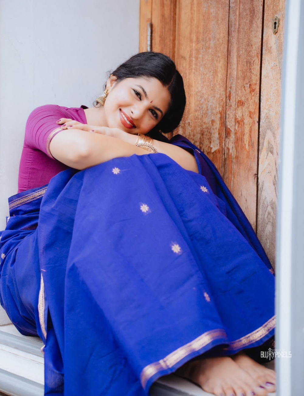 Blue and Purple Premium Silk And Cotton Saree