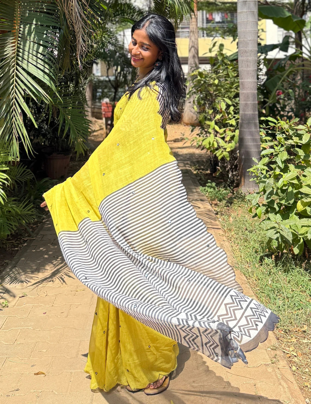 Yellow Chanderi Linen Summer Saree