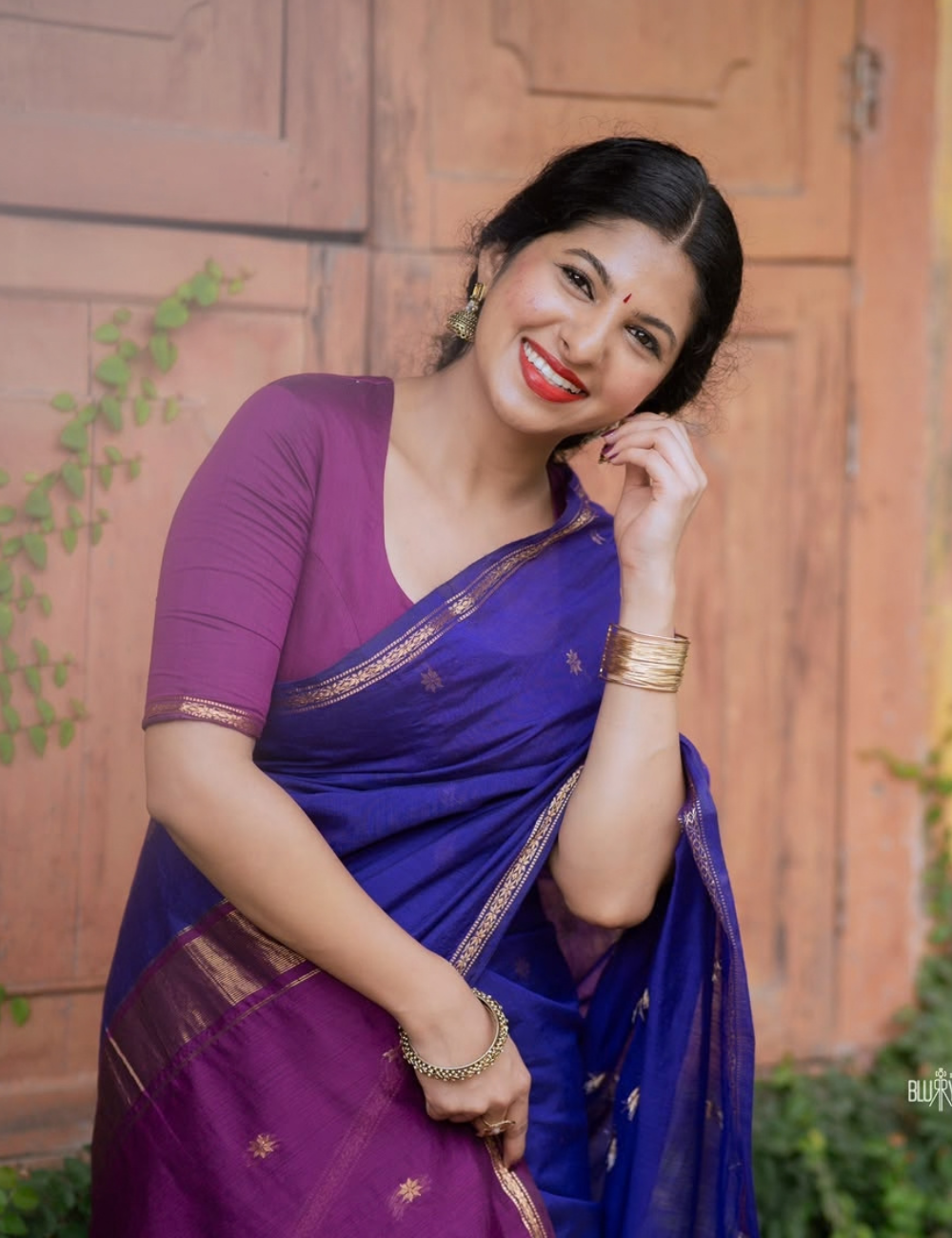 Blue and Purple Premium Silk And Cotton Saree