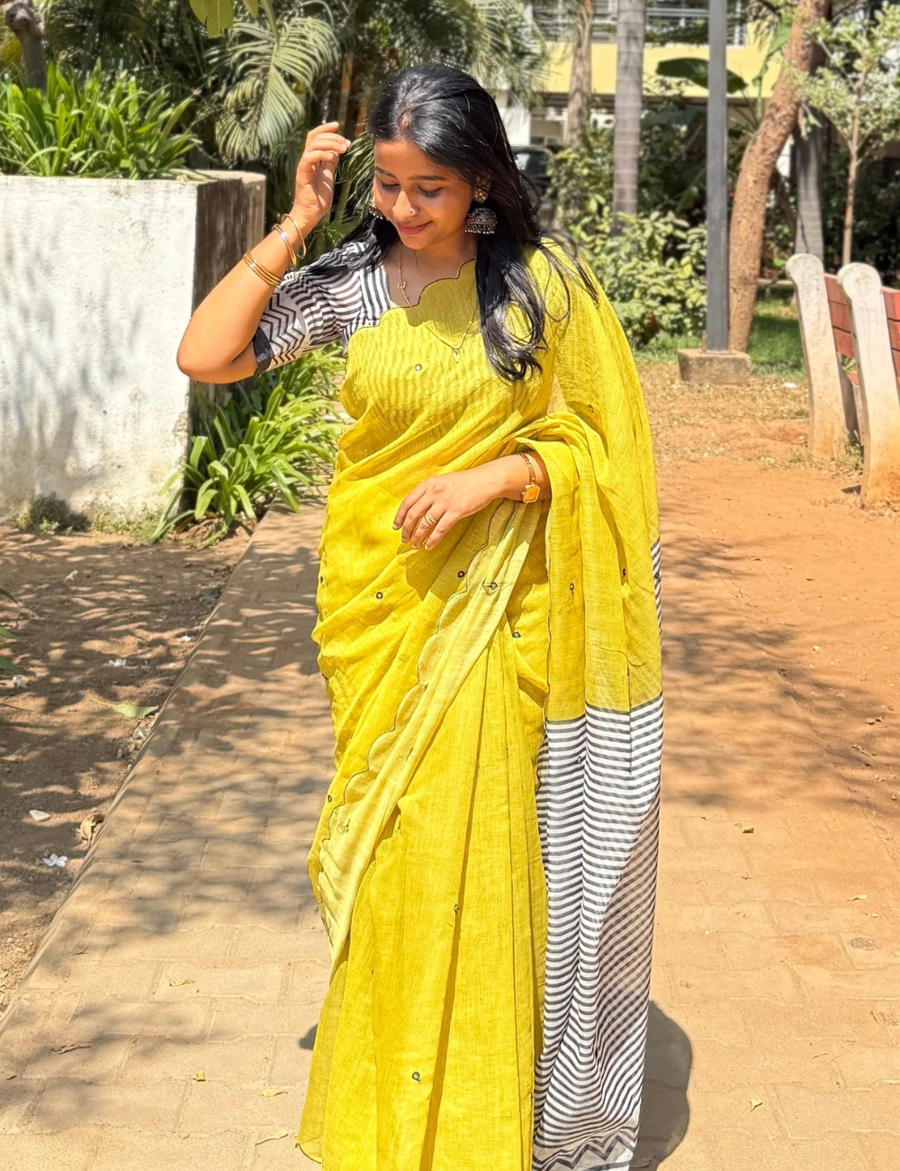Yellow Chanderi Linen Summer Saree
