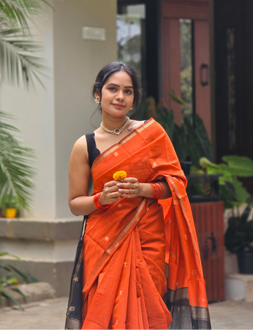 Orange - Silk cotton Handloom saree