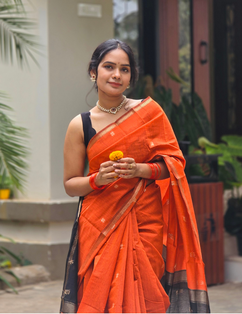 Orange - Silk cotton Handloom saree