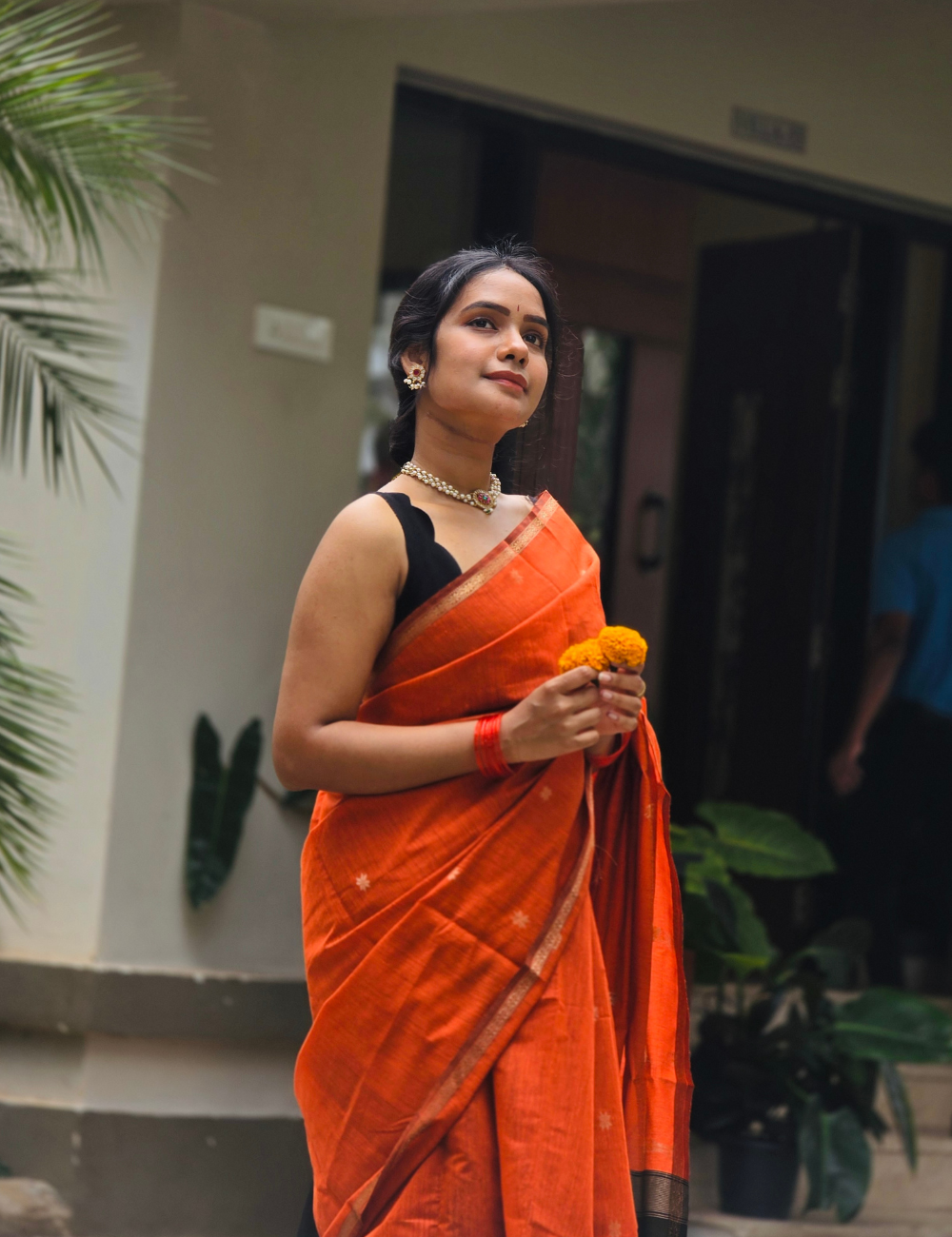 Orange - Silk cotton Handloom saree