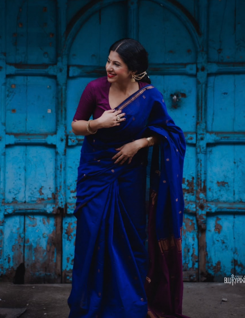 Blue and Purple Premium Silk And Cotton Saree