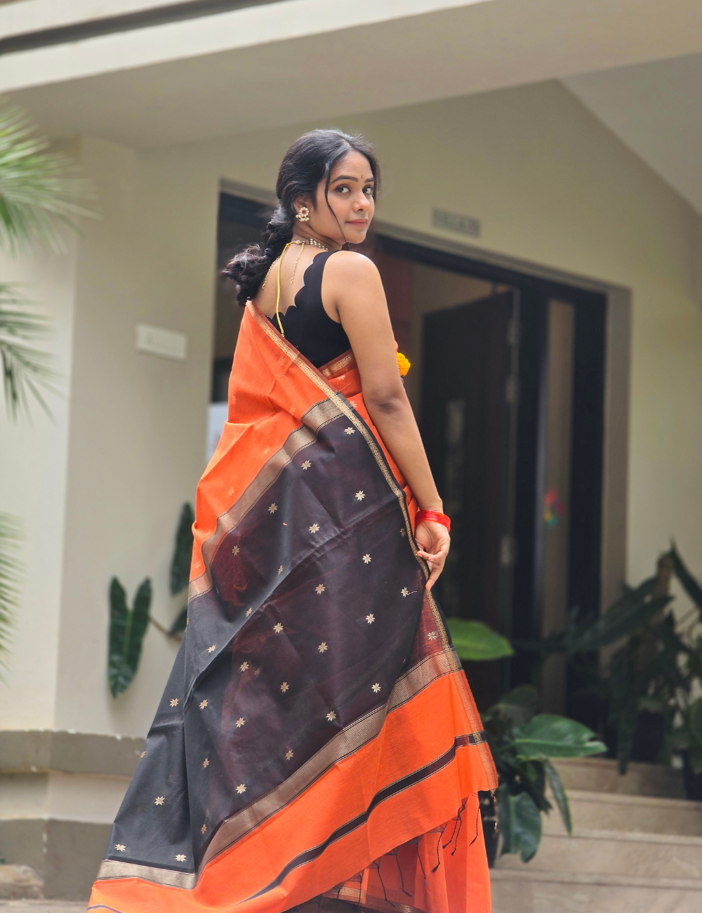 Orange - Silk cotton Handloom saree