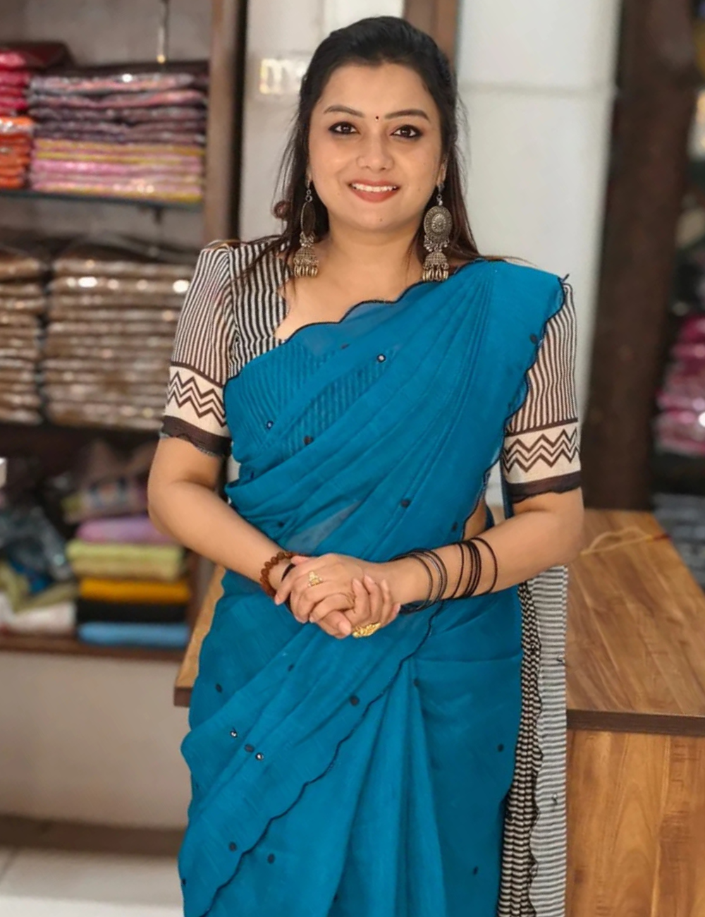 Chanderi Linen Summer Saree – Blue