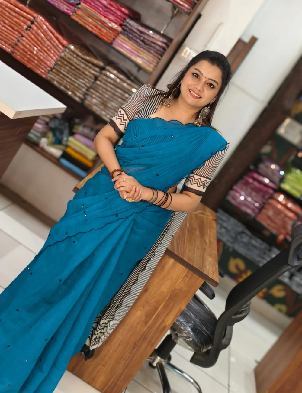 Chanderi Linen Summer Saree – Blue