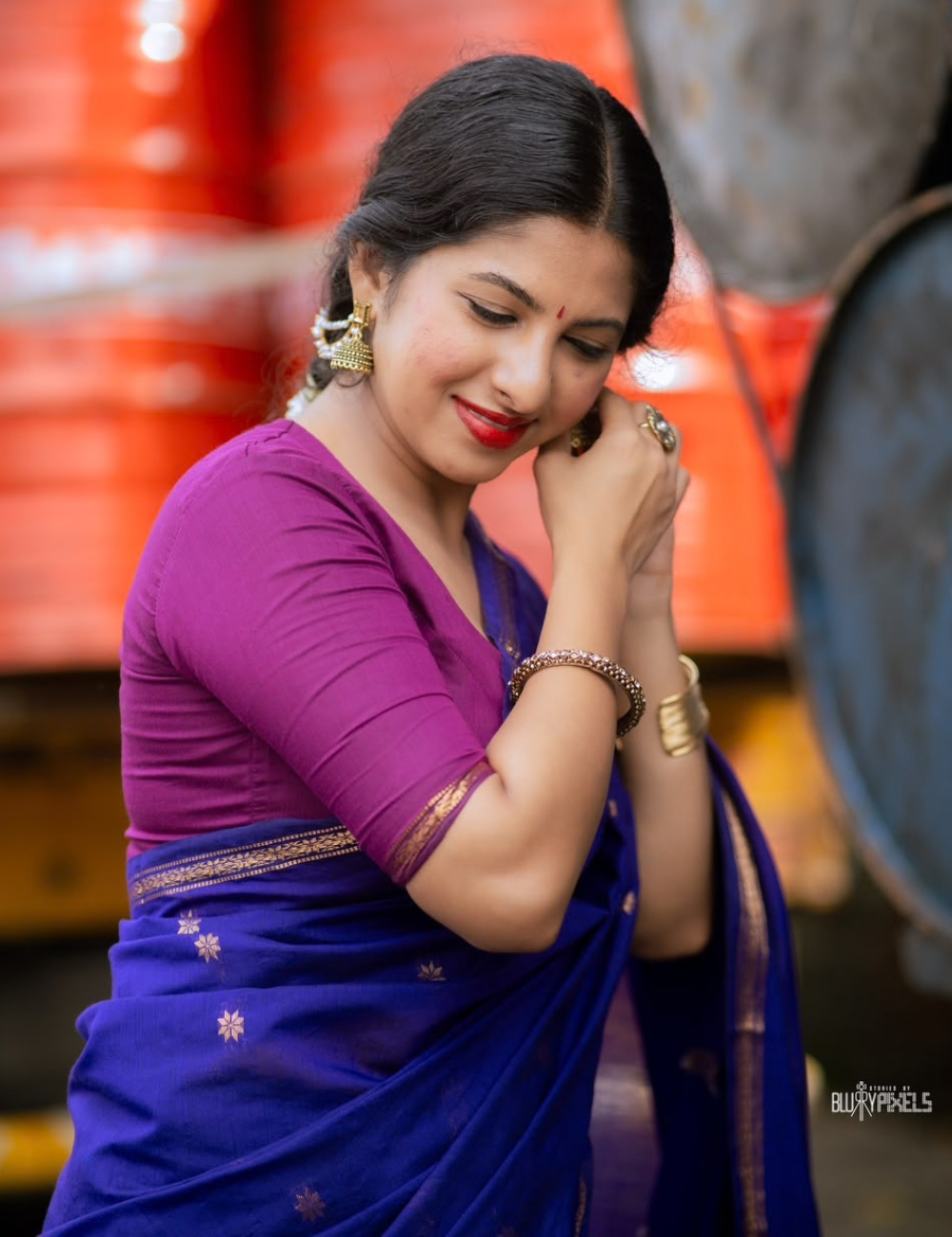 Blue and Purple Premium Silk And Cotton Saree