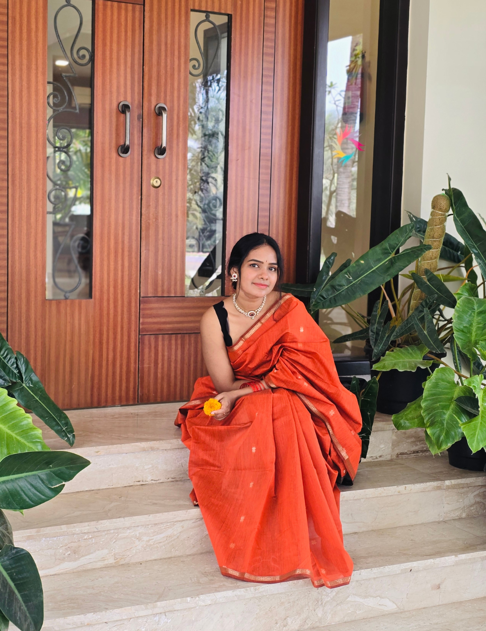 Orange - Silk cotton Handloom saree