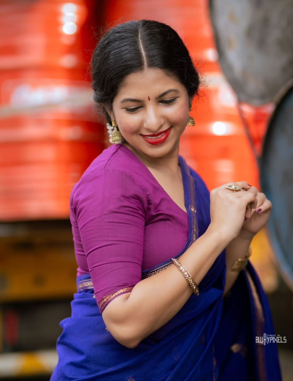 Blue and Purple Premium Silk And Cotton Saree