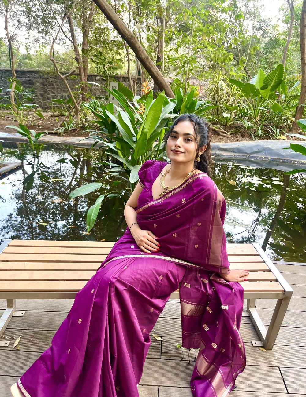 Deep Purple - Silk cotton Handloom Saree