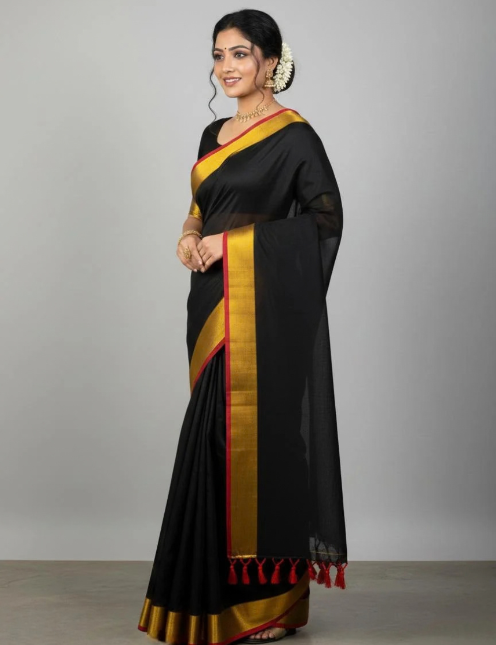 Black Premium Mul cotton saree