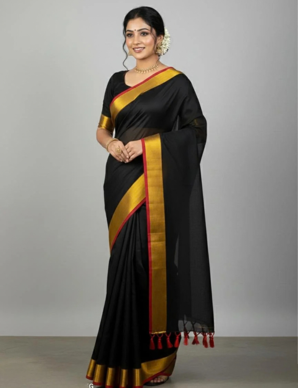 Black Premium Mul cotton saree