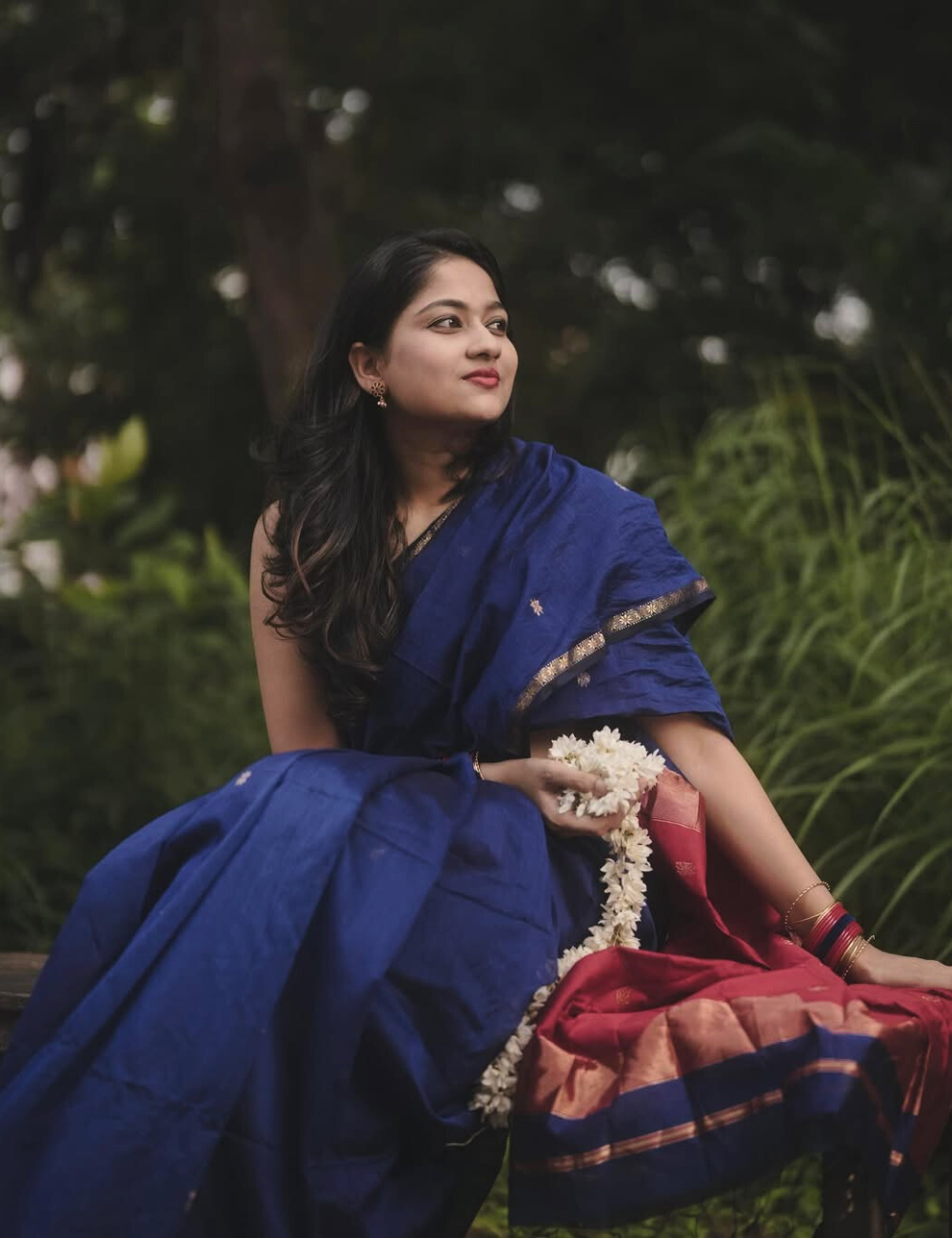 Blue - Silk cotton Handloom Saree