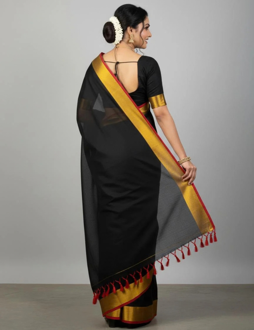 Black Premium Mul cotton saree