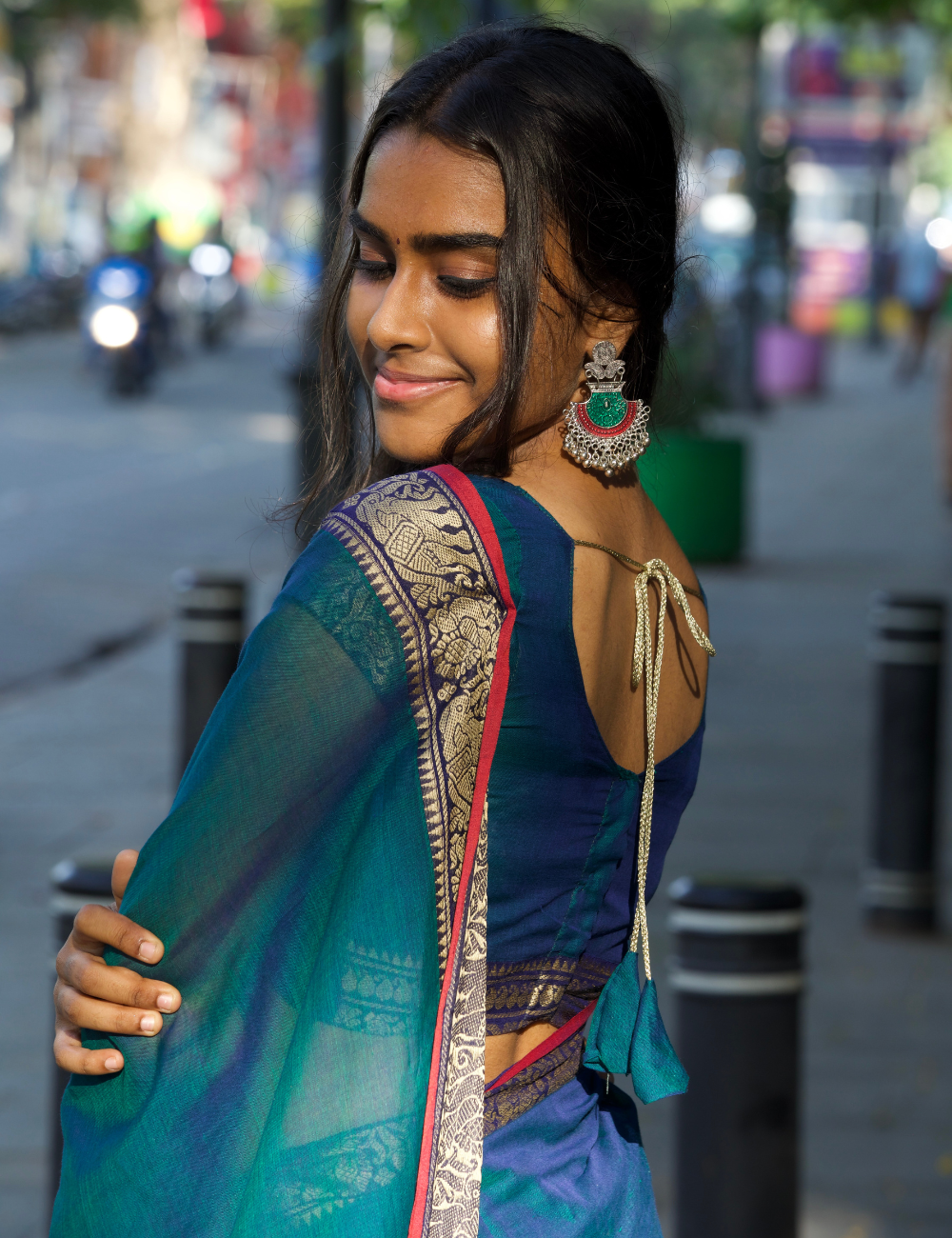 Narayanpet Big border saree – Peacock Blue