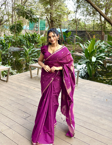 Deep Purple - Silk cotton Handloom Saree