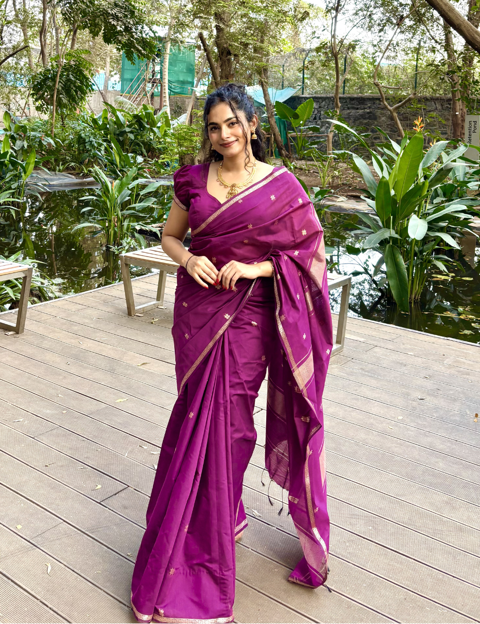 Deep Purple - Silk cotton Handloom Saree
