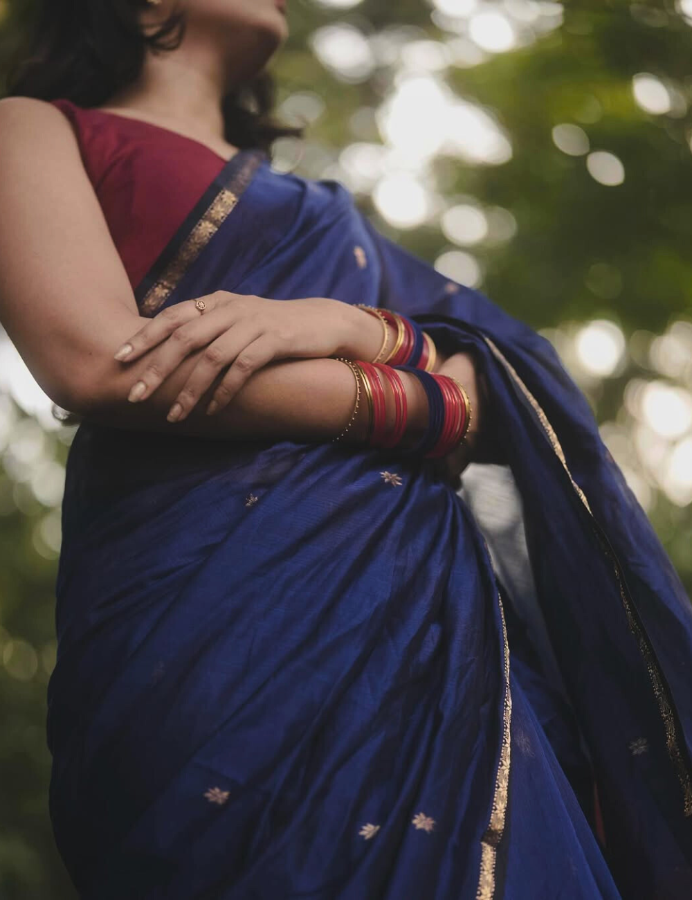 Blue - Silk cotton Handloom Saree