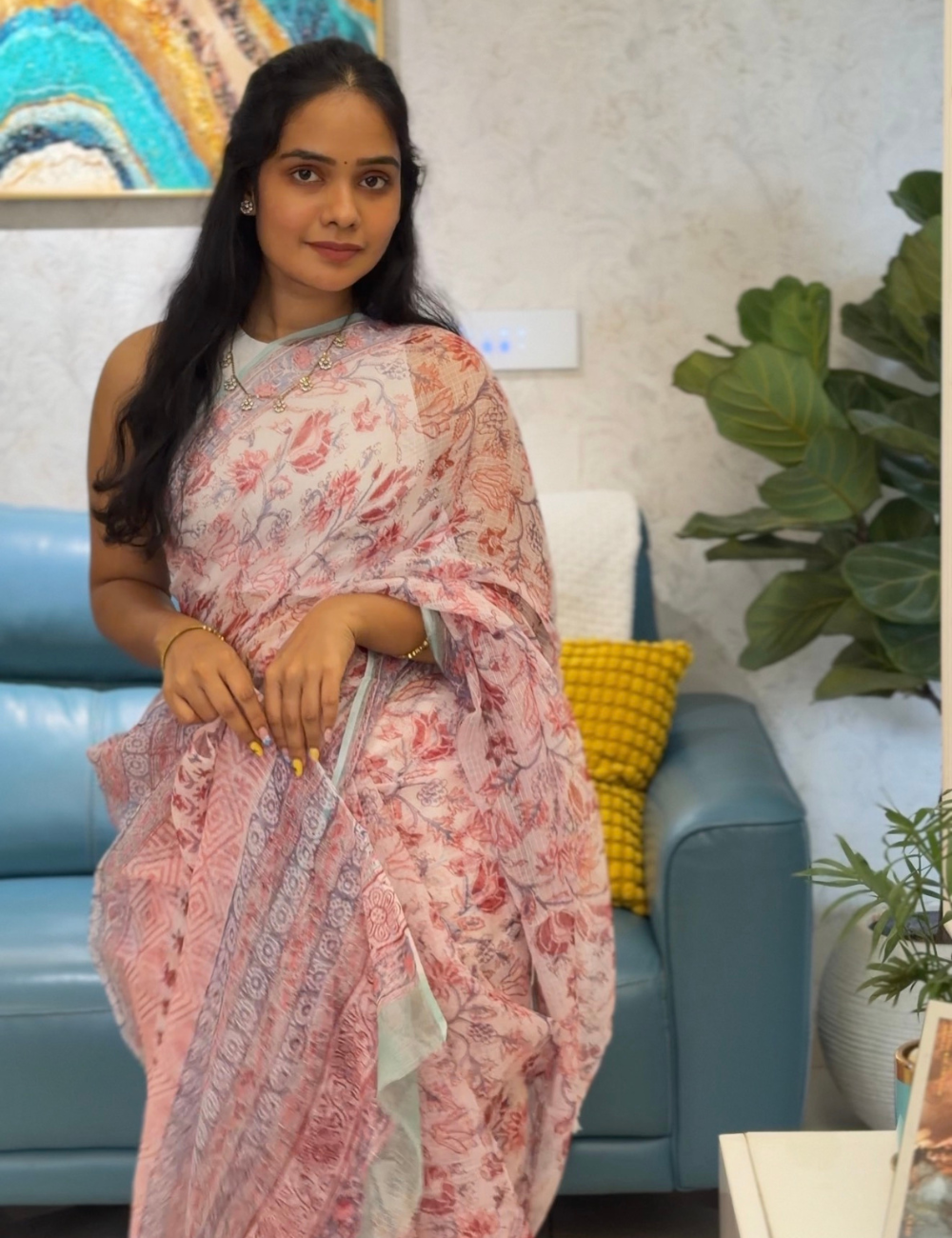 Pink | Sanganeri Hand Block Kota Doria Saree