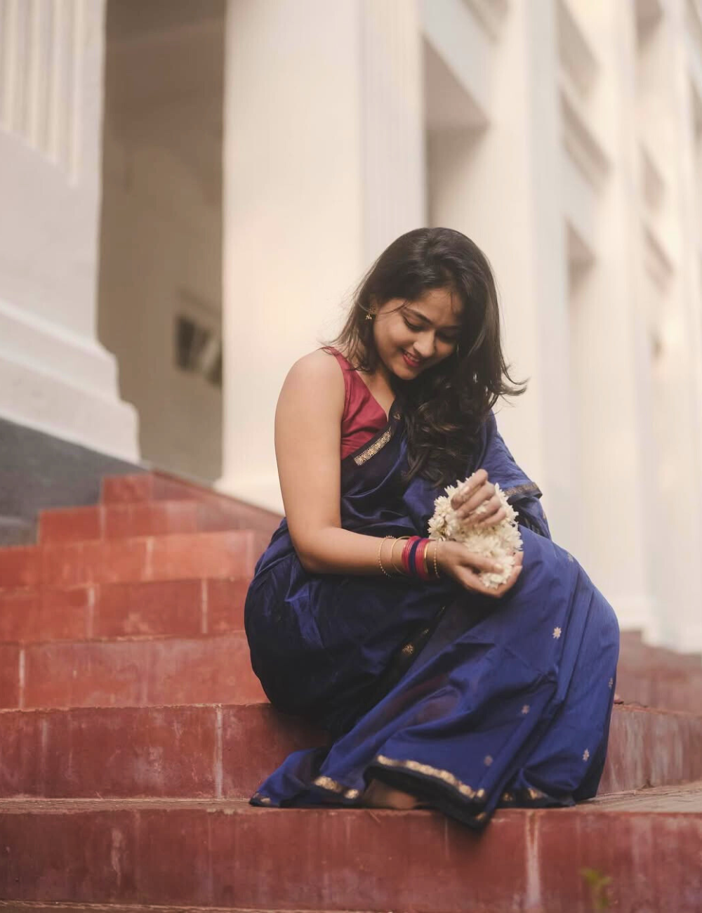 Blue - Silk cotton Handloom Saree