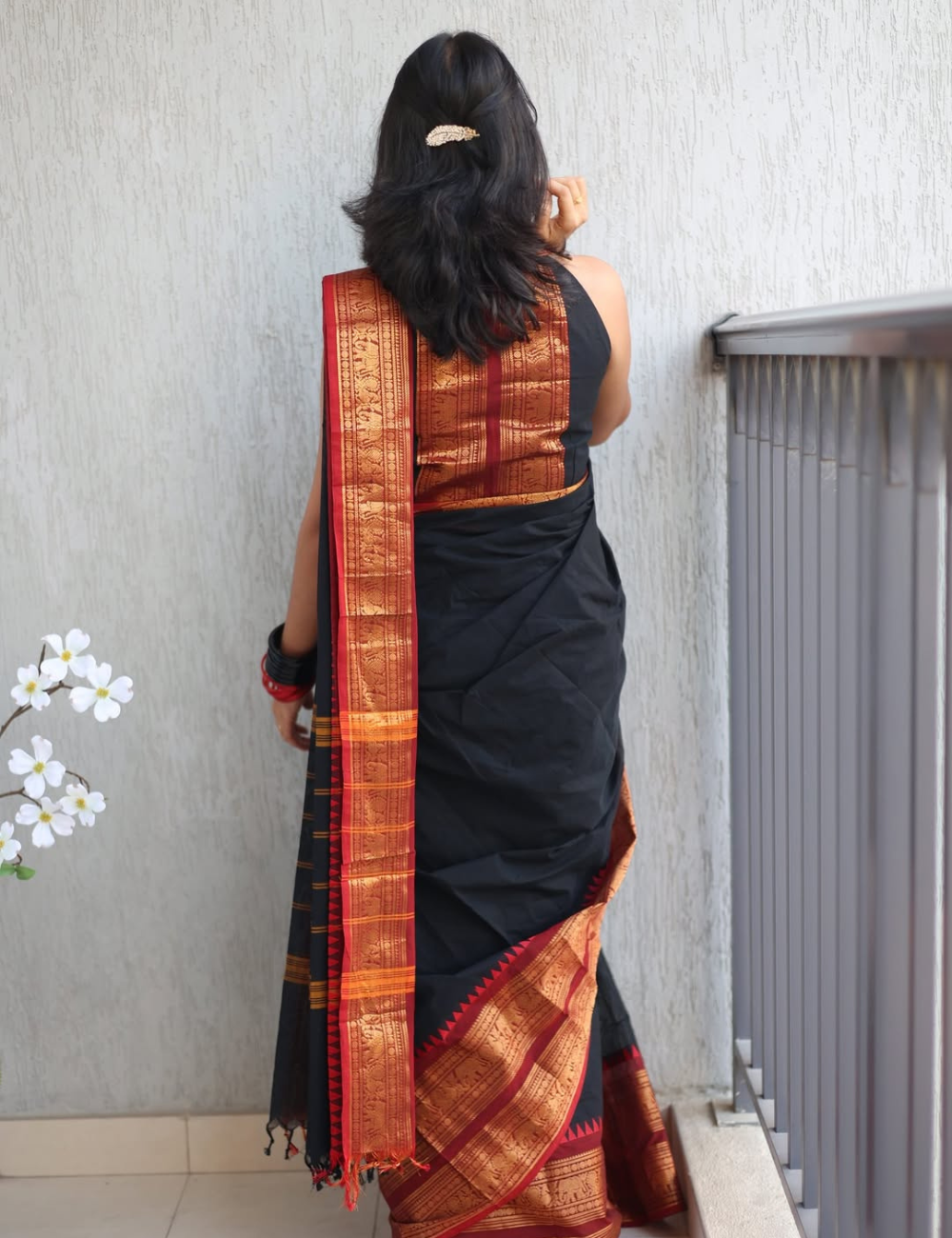 Black - Vintage Chettinad Cotton Saree