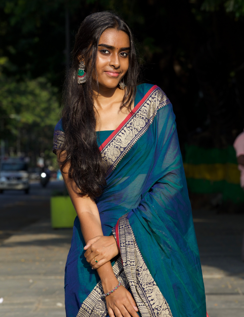 Narayanpet Big border saree – Peacock Blue