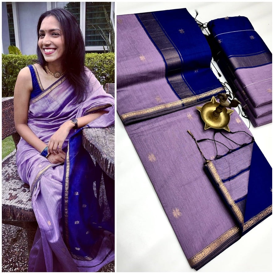 Lavender and royal blue - Silk cotton saree