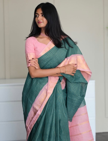 Dusty Teal Blue - Sungadi Cotton Saree