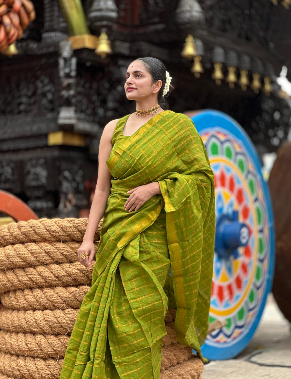 Lime Green Pure Sungadi Cotton Handloom Saree