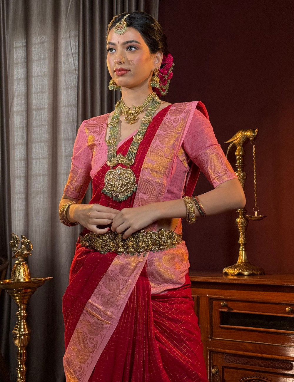 Red & Pink - Sungadi Cotton Saree