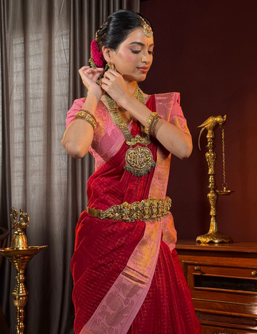 Red & Pink - Sungadi Cotton Saree