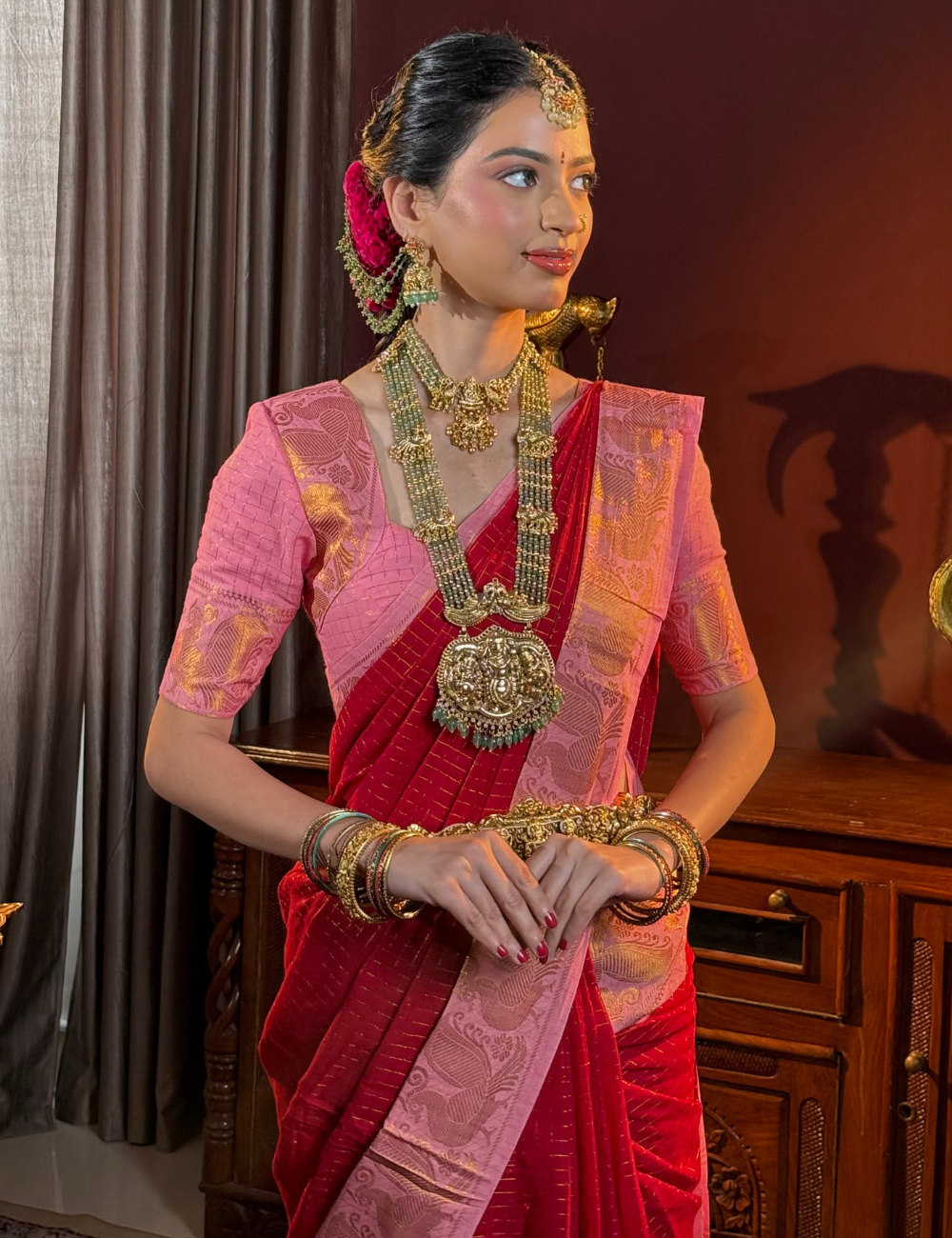 Red & Pink - Sungadi Cotton Saree