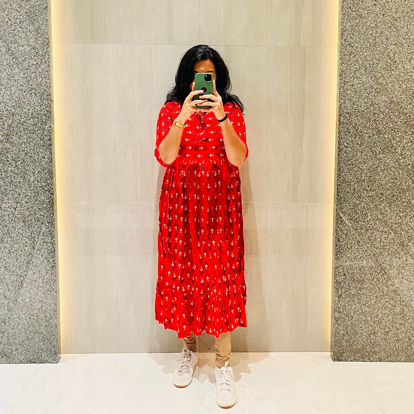 Red Soft cotton Midi Dress